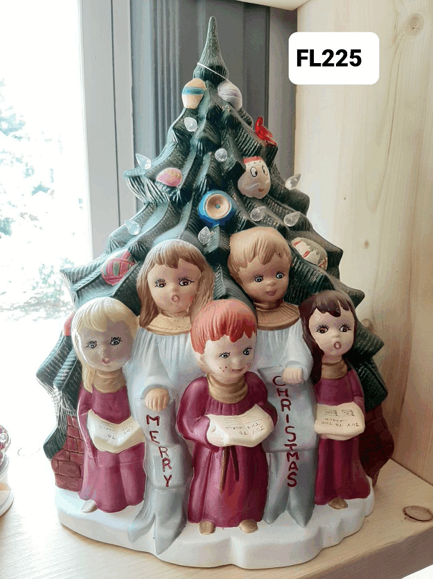 15.5-Inch Ceramic Christmas Tree with Carolers – Customizable Lights