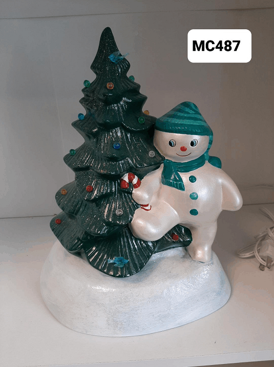 13-Inch Ceramic Snowman Christmas Tree – Customizable Colors and Lights