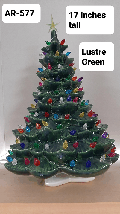 17-Inch Vintage Ceramic Christmas Tree – Lustre Green with Multicolored Lights